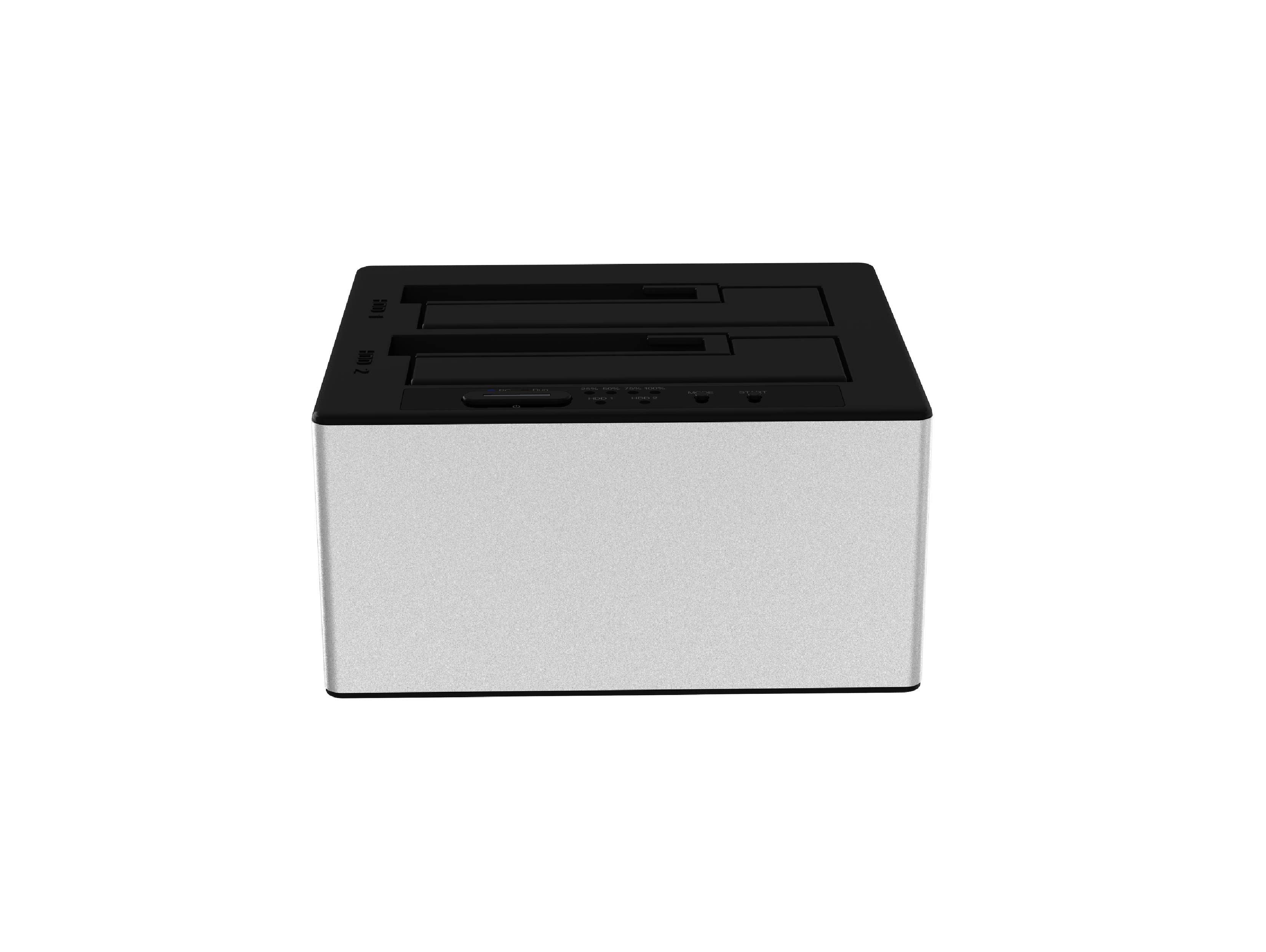 2 Bay SATA SSD/HDD Duplicator (SI-7925US31C-D), applicable 2x 3.5" or 2.5" SATA HDD/SSD, support PC Mode & Clone mode switchable, USB-C 10Gbps to host.